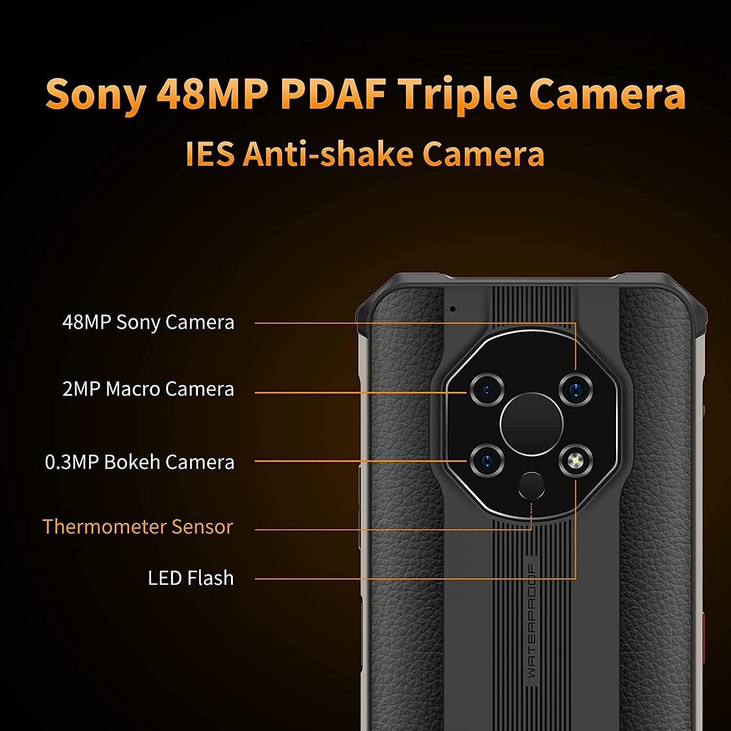 WP13 5G Rugged Cell Phones Unlocked,Rugged Smartphone Temperature Sensor 128GB ROM+8GB RAM 5280Mah Battery 48MP Triple Cameras 6.52-Inch Screen Nfc+Google Pay Global Version