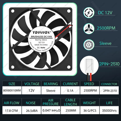 80MM Fan 5V USB Fan 80X80X10Mm 8Cm DC 5V 12V 24V 8010 Fan Brushless Cooling Cooler PC Fan Computer Case Fan Cooler