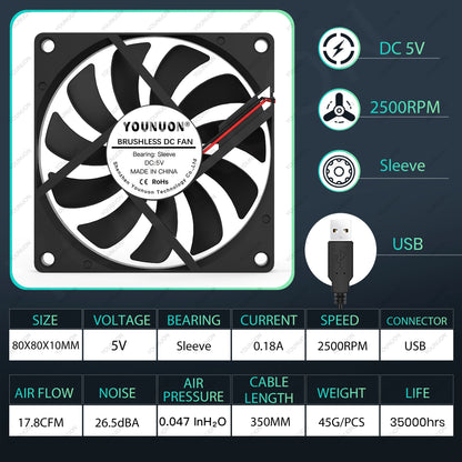 80MM Fan 5V USB Fan 80X80X10Mm 8Cm DC 5V 12V 24V 8010 Fan Brushless Cooling Cooler PC Fan Computer Case Fan Cooler